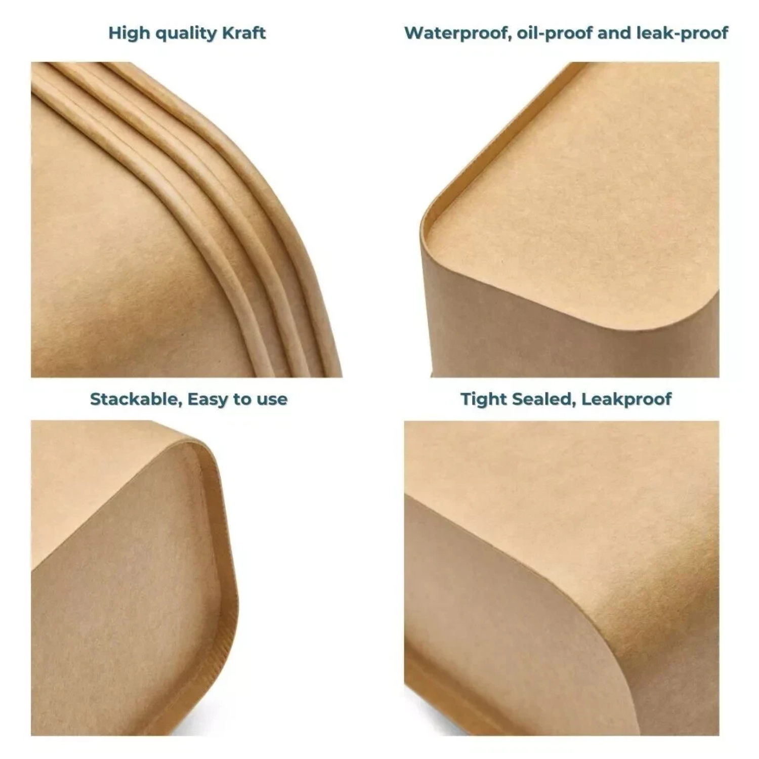 rectangular kraft salad bowls UK - kraft paper food bowls with lids - eco-friendly takeaway salad bowls - 1000ml kraft food containers - wholesale kraft salad bowls