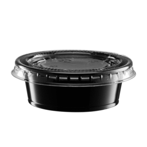 BLACK 1.5OZ SAUCE CUPS AND LIDS x500PCS