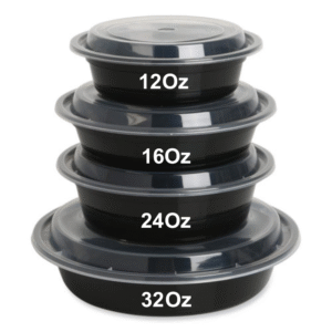 24OZ BLACK BASE ROUND WITH LIDS X 150PCS