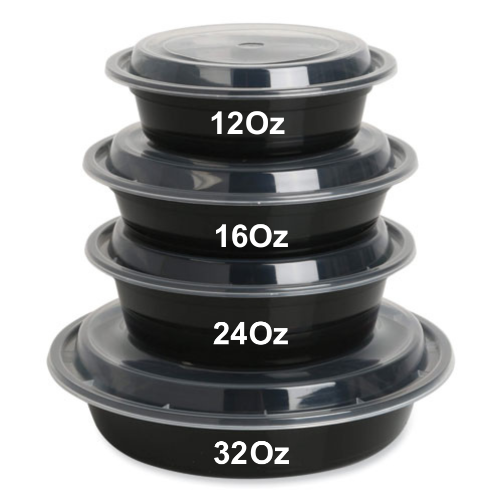 24OZ BLACK BASE ROUND WITH LIDS X 150PCS